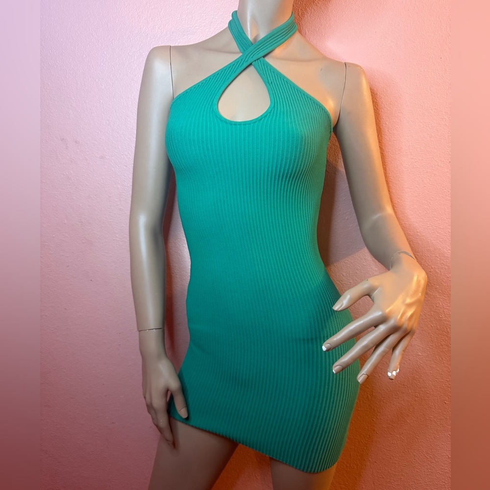 Forever 21 Sea Green Ribbed Halter Mini Dress | XS | NWT